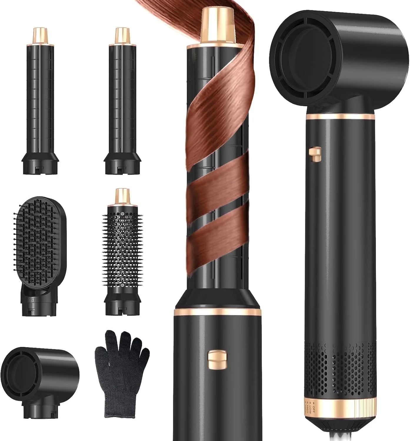 5 in 1 Hair Dryer Brush Hot Air Curling Brush Negative Ion Air Styler，Multi Function Blow Dryer Brush with Curling Wand, Straightening Brush, and Volumizing Hot Air Brush for All Hair Types