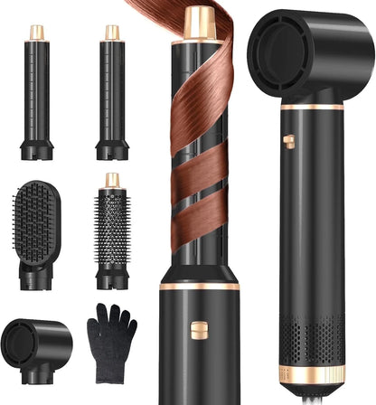 5 in 1 Hair Dryer Brush Hot Air Curling Brush Negative Ion Air Styler，Multi Function Blow Dryer Brush with Curling Wand, Straightening Brush, and Volumizing Hot Air Brush for All Hair Types