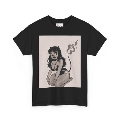Retro Devil Art Unisex Heavy Cotton Tee, Cute Graphic Shirt, Alternative Fashion, Casual Wear, Gift Idea for Her