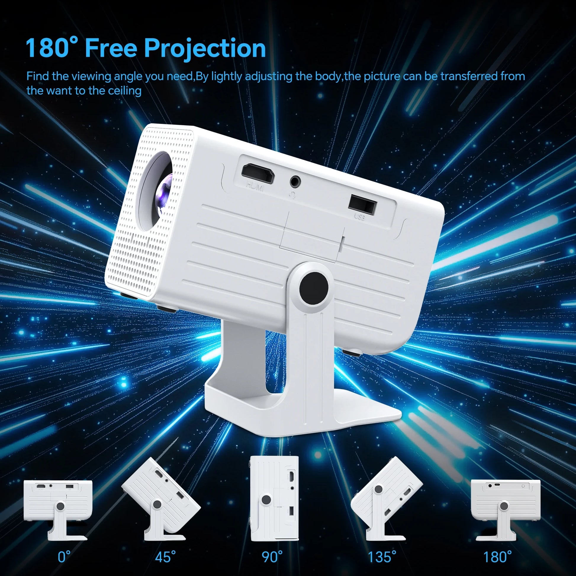 Mini Projector 1080P Support Portable Movie Projector for Indoor & Outdoor Projection Compatible with TV Stick/Hdmi