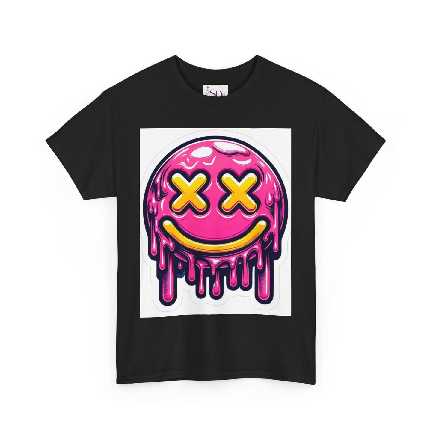 Melting Smiley Face Unisex Heavy Cotton Tee, Fun Graphic Shirt, Casual Wear, Gift for Teens, Summer Vibes, Festival Clothing