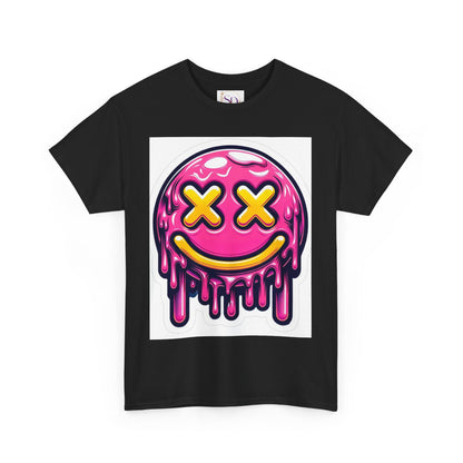 Melting Smiley Face Unisex Heavy Cotton Tee, Fun Graphic Shirt, Casual Wear, Gift for Teens, Summer Vibes, Festival Clothing