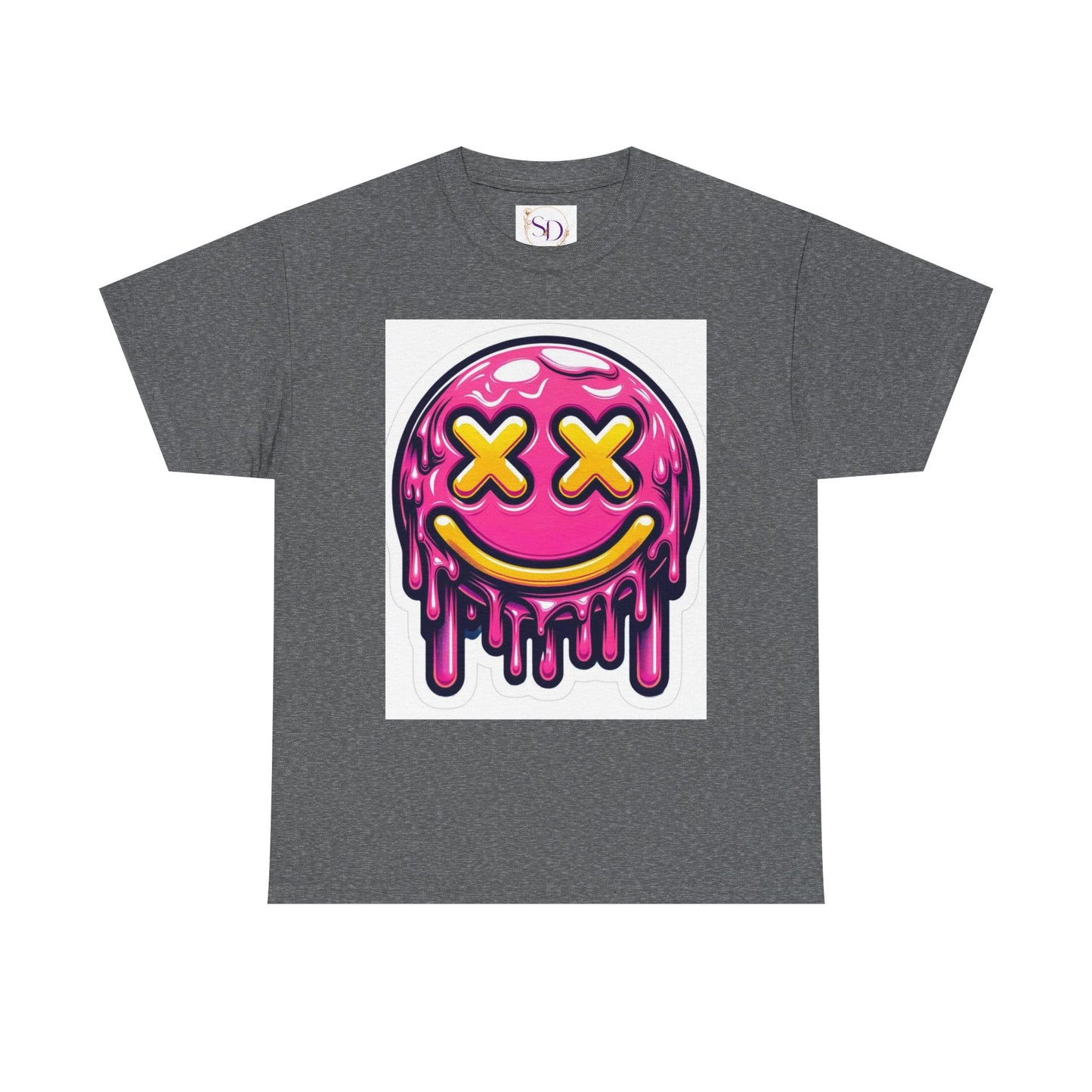 Melting Smiley Face Unisex Heavy Cotton Tee, Fun Graphic Shirt, Casual Wear, Gift for Teens, Summer Vibes, Festival Clothing