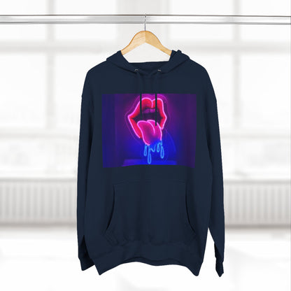 Vibrant Neon Lips Hoodie, Funky Graphic Fleece Pullover, Edgy Streetwear, Cozy Casual Style, Perfect for Parties, Unisex Gift
