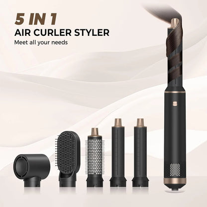 5 in 1 Hair Dryer Brush Hot Air Curling Brush Negative Ion Air Styler，Multi Function Blow Dryer Brush with Curling Wand, Straightening Brush, and Volumizing Hot Air Brush for All Hair Types