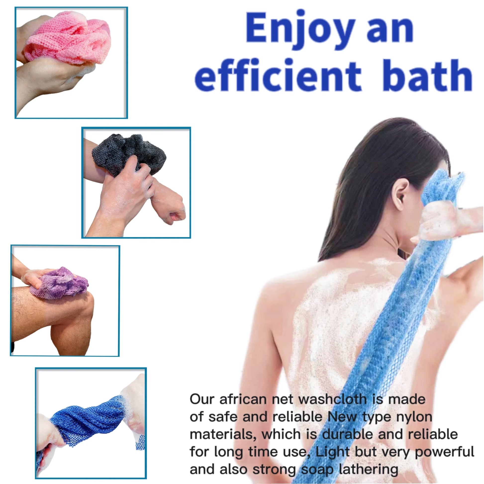 african Exfoliating Net, 4 Pieces African Net Sponge, Nylon African Bath Sponge Net, African Net Long Net Bath Sponge Shower Body Scrubber