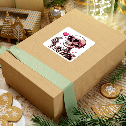 Pink Heart Skeleton Valentines Day Kiss-Cut Stickers, Love Sticker, Romantic Decal, Heart Skeletons, Valentine's Gift Wrap, Cute Planner