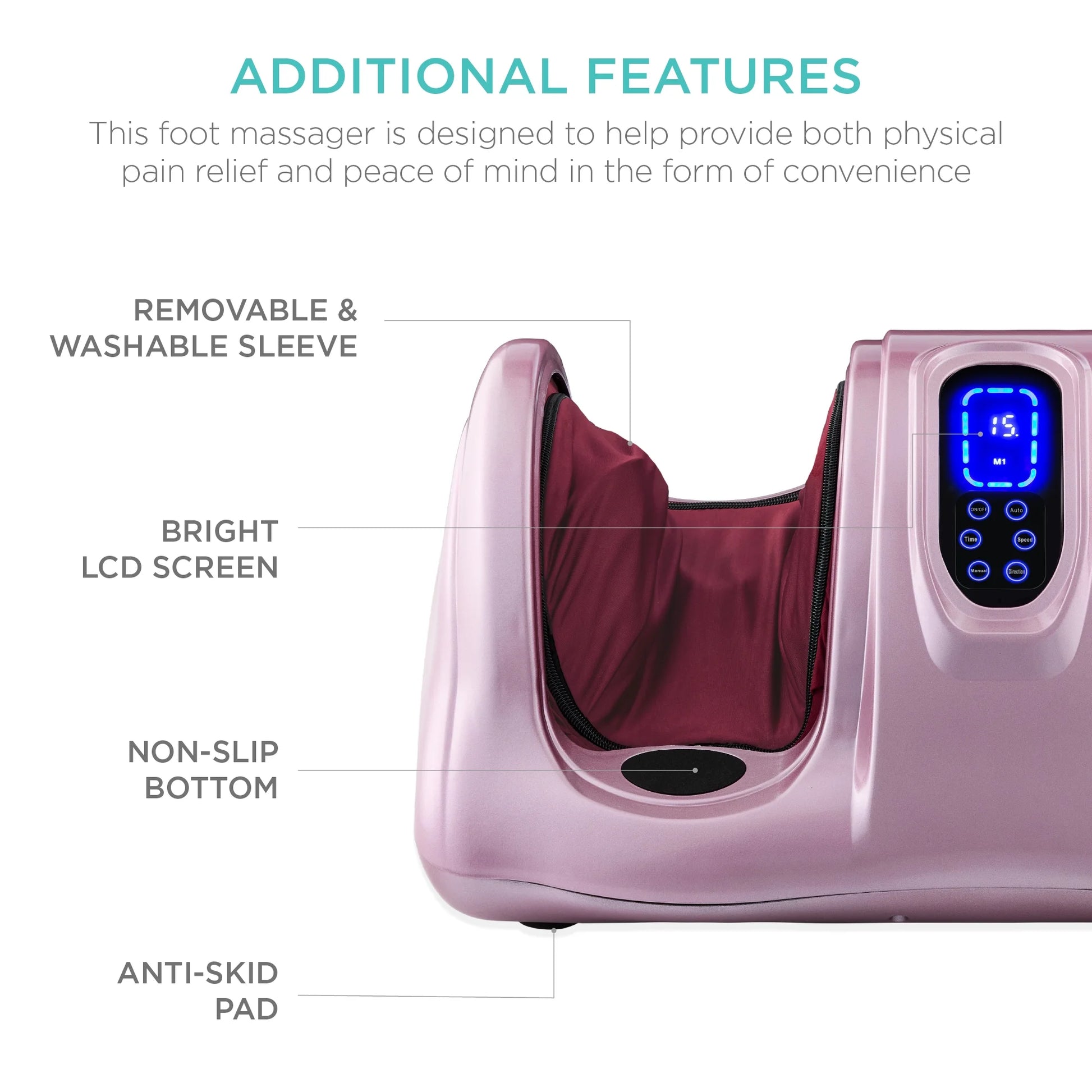 Therapeutic Kneading & Rolling Shiatsu Foot Massager W/ High Intensity Rollers, Remote - Rose Gold