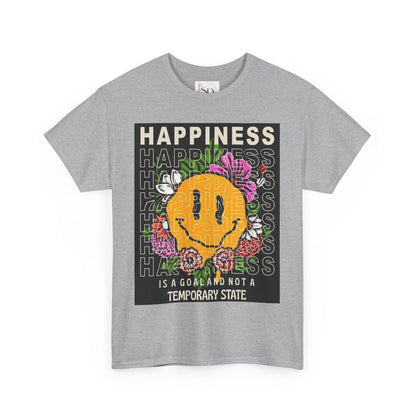 Happiness Floral Unisex Heavy Cotton Tee, Positive Vibes Shirt, Casual Wear, Gift Idea for Friends, Summer Essentials