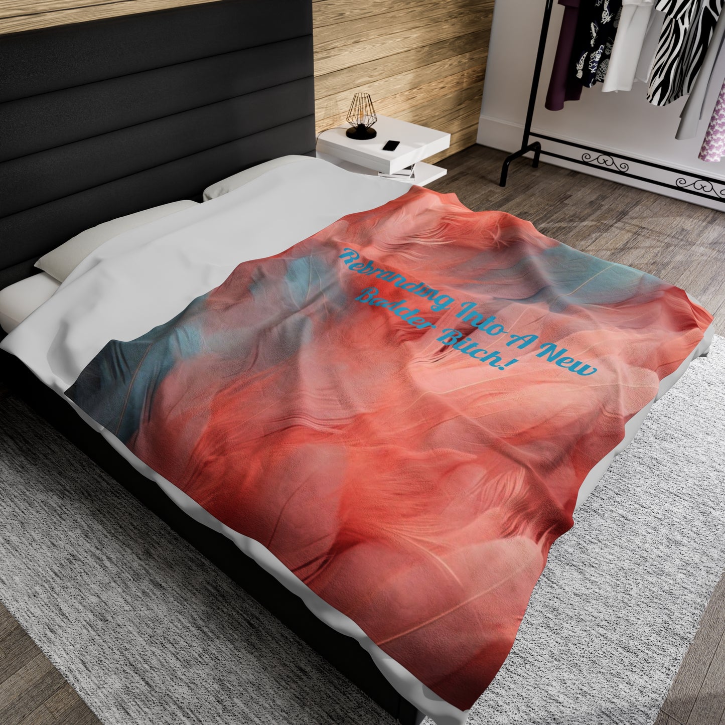 Pink and Baby Blue "Rebranding Into A Badder Bitch!" Velveteen Plush Blanket