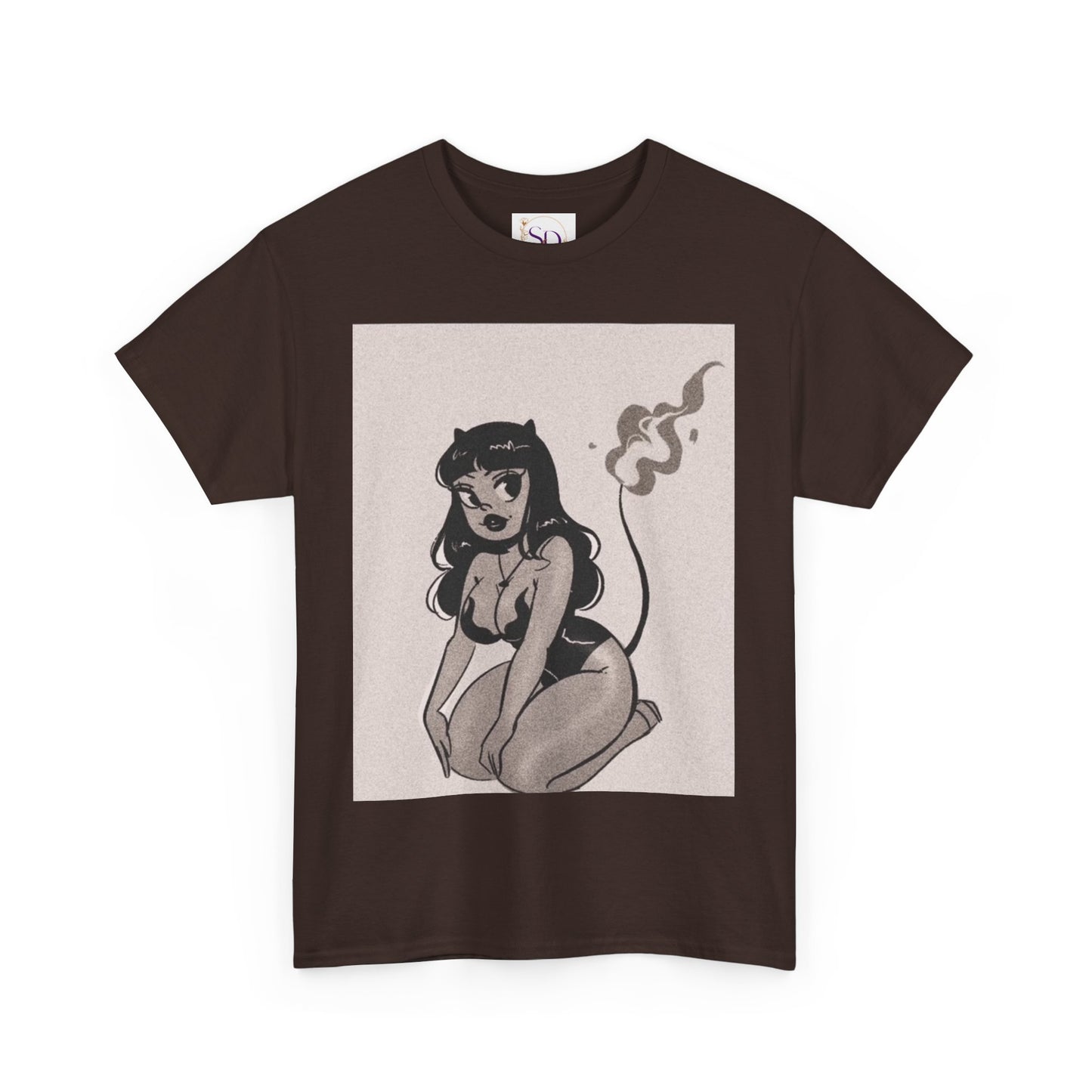 Retro Devil Art Unisex Heavy Cotton Tee, Cute Graphic Shirt, Alternative Fashion, Casual Wear, Gift Idea for Her