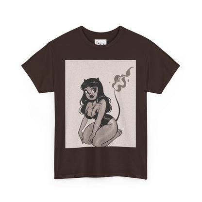 Retro Devil Art Unisex Heavy Cotton Tee, Cute Graphic Shirt, Alternative Fashion, Casual Wear, Gift Idea for Her