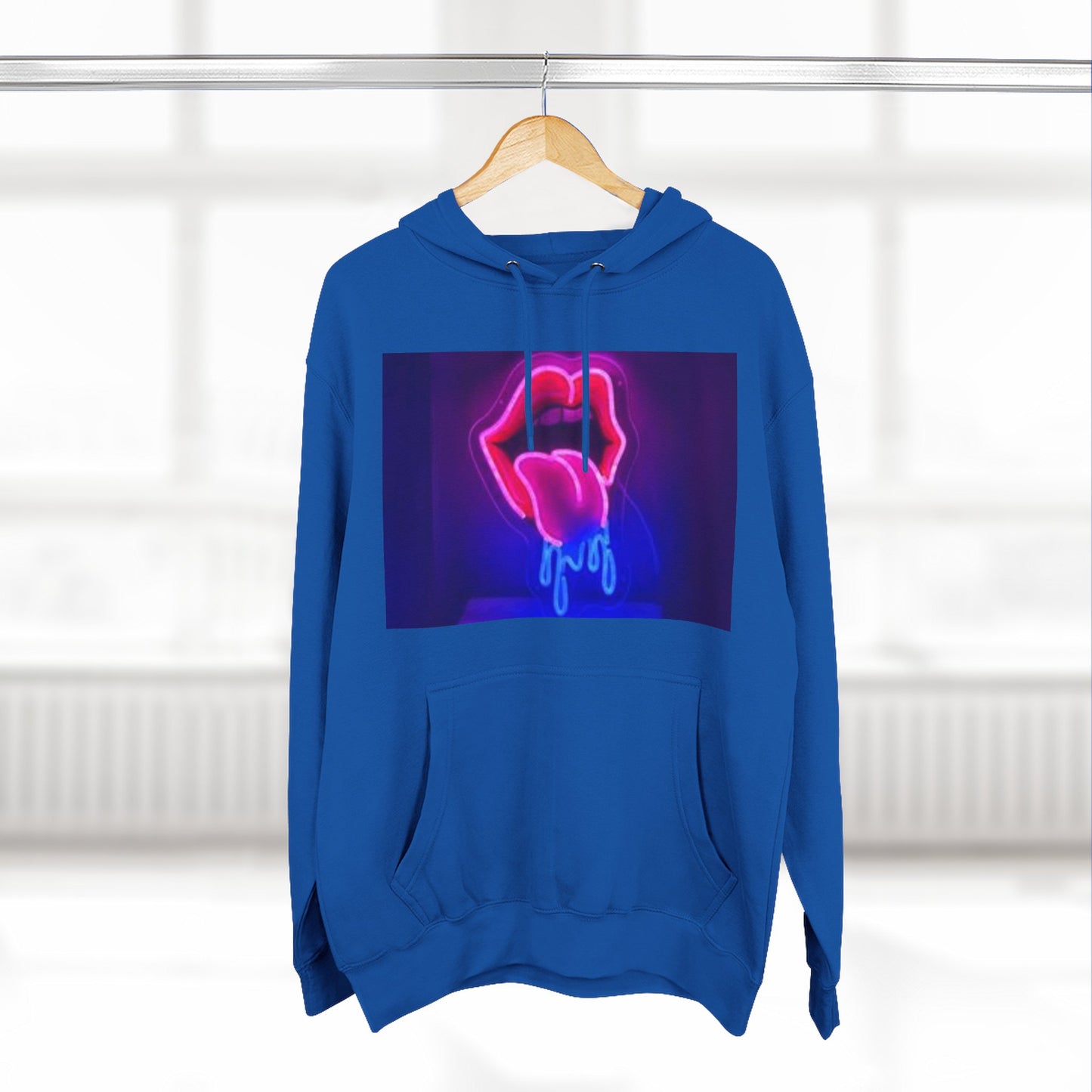 Vibrant Neon Lips Hoodie, Funky Graphic Fleece Pullover, Edgy Streetwear, Cozy Casual Style, Perfect for Parties, Unisex Gift