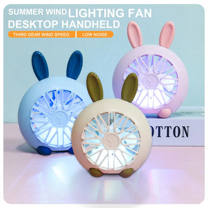 Portable Fan Desk Fan Small Fan Mini Fan Cartoon Animal Desktop Mini Fan with Light Outdoor Summer Cool Usb Charging Fan