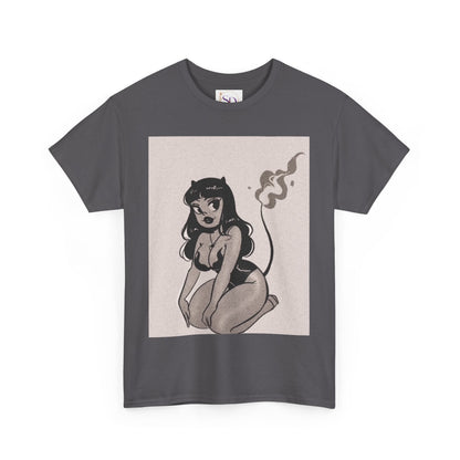 Retro Devil Art Unisex Heavy Cotton Tee, Cute Graphic Shirt, Alternative Fashion, Casual Wear, Gift Idea for Her