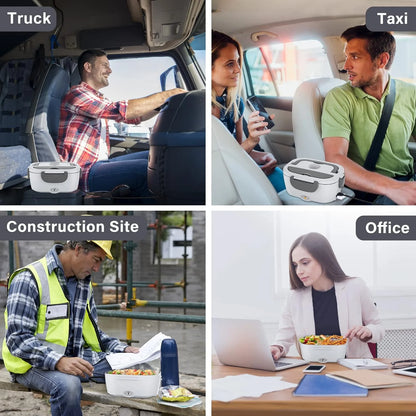 Electric Lunch Box Food Heater,  80W Electric Heating Lunch Boxes for Car/Men/Adults/Home/Work, 1.5L Removable 304 Stainless Steel Container, 110V/12V/24V, with Fork & Spoon