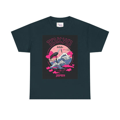 Tokyo Vintage Graphic Tee, Unisex Heavy Cotton Shirt, Japan Travel Gift, Streetwear Style, Pink & Black Design