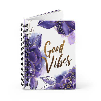 Good Vibes Floral Spiral Bound Journal, Motivational Notebook for Journal Writing, Gift for Women, Graduation, Self-Care, Boho Decor