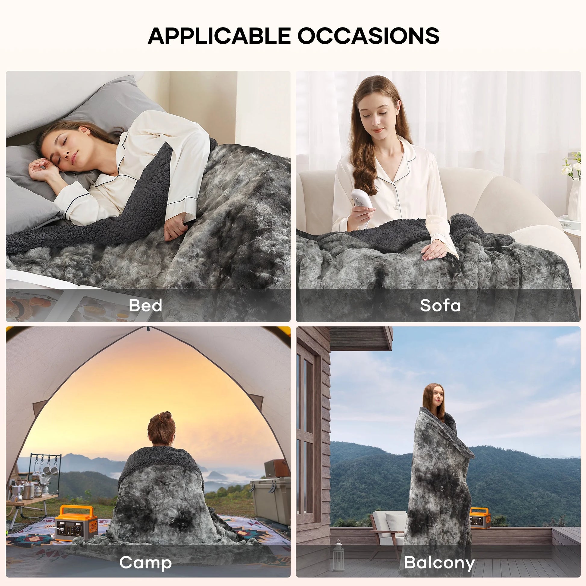 Electric Throw Blanket 50" X 60", Soft Faux Fur Heated Blanket with Large LED Display, 6 Heating Levels, 4 Hours Timer , Tie-Dye Gray