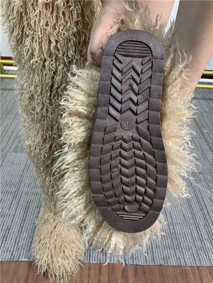 Winter Mongolian Fur Long Boots Warm Plush Flat Outdoor Furry Over-The-Knee Women Boots