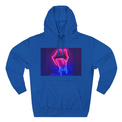 Vibrant Neon Lips Hoodie, Funky Graphic Fleece Pullover, Edgy Streetwear, Cozy Casual Style, Perfect for Parties, Unisex Gift