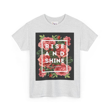 Rise and Shine Floral Unisex Heavy Cotton Tee, Motivational T-Shirt, Gift for Her, Inspirational Apparel, Summer Style, Casual Wear