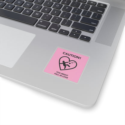 Pink Valentine's Day "Caution You Might Fall In Love" Kiss-Cut Stickers