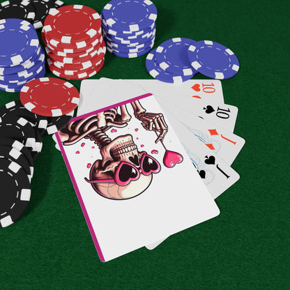 Pink Hearts Skeleton Poker Playing Cards
