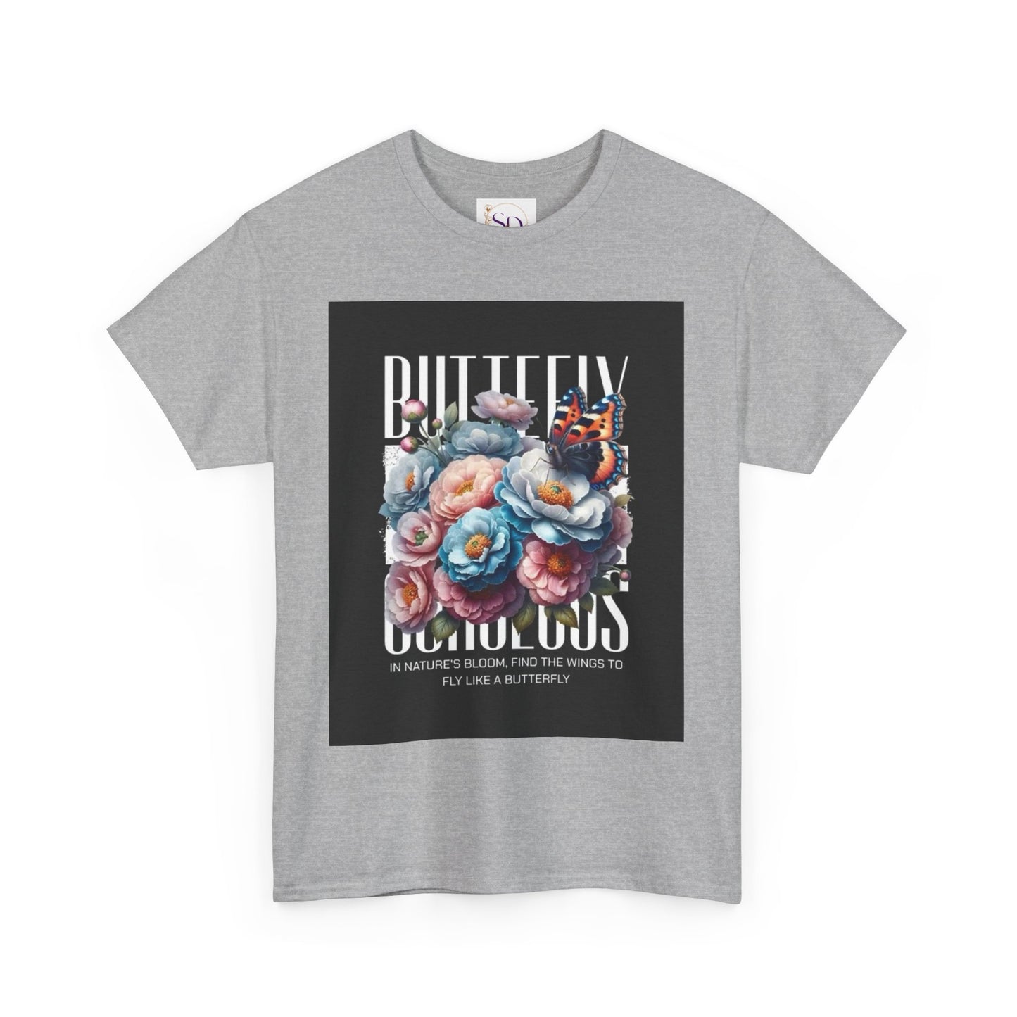 Butterfly Blooms Heavy Cotton Tee - Floral Graphic Shirt, Unisex Gift for Nature Lovers, Birthday, Everyday Wear, Casual Style