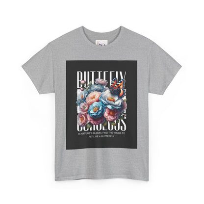 Butterfly Blooms Heavy Cotton Tee - Floral Graphic Shirt, Unisex Gift for Nature Lovers, Birthday, Everyday Wear, Casual Style
