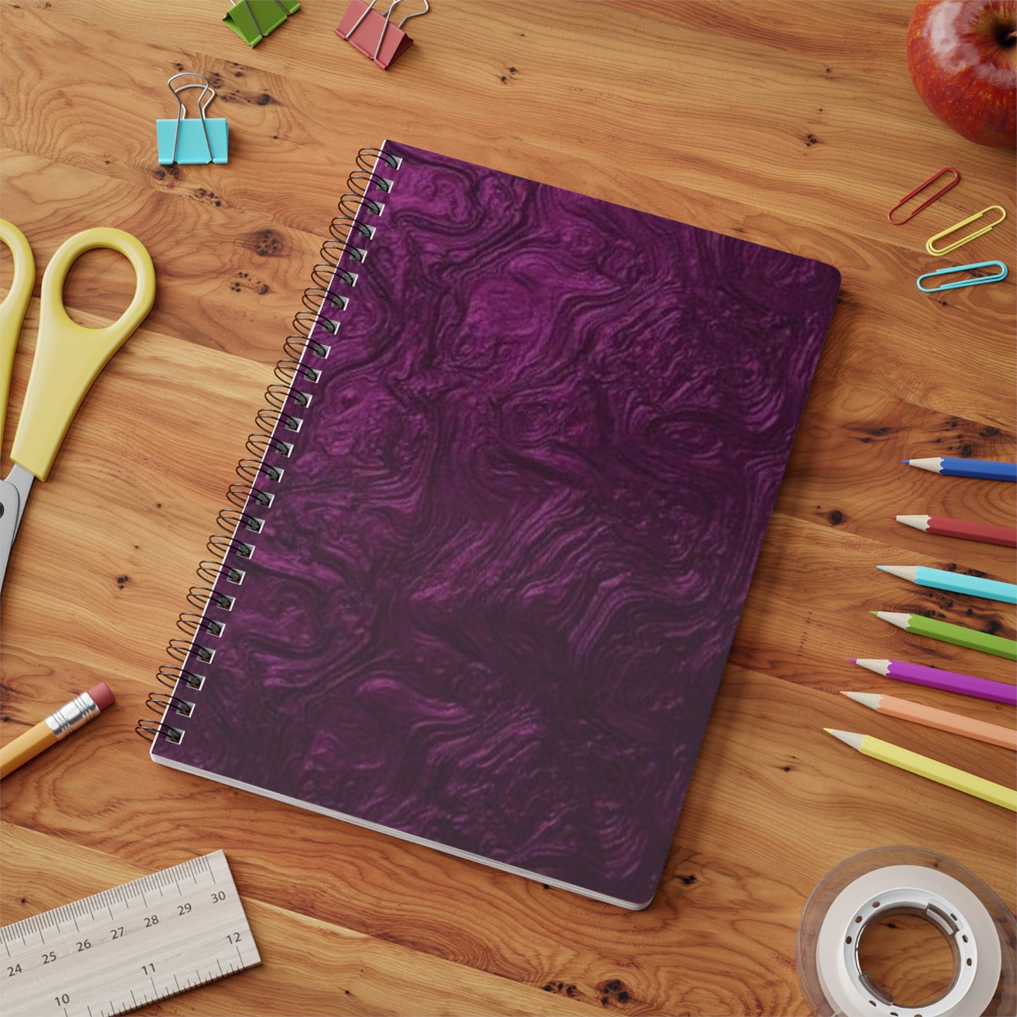 Purple Metallic Notebook, A5 Journal with Softcover, Spiral Bound Diary, Galaxy Design Planner, Unique Stationery Gift