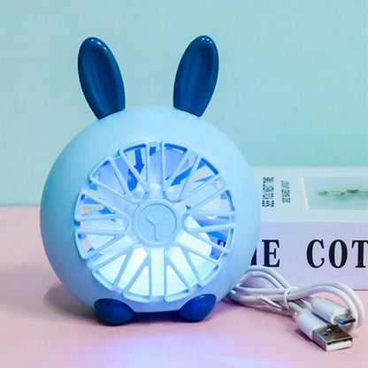 Portable Fan Desk Fan Small Fan Mini Fan Cartoon Animal Desktop Mini Fan with Light Outdoor Summer Cool Usb Charging Fan