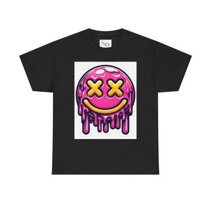 Melting Smiley Face Unisex Heavy Cotton Tee, Fun Graphic Shirt, Casual Wear, Gift for Teens, Summer Vibes, Festival Clothing