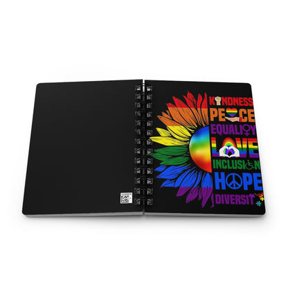 Rainbow Kindness ~ Diversity Spiral Bound Journal ~ LGBTQ Affirmation Notebook, Inspirational Writing Pad, Gratitude Journal, Peace ~ Love