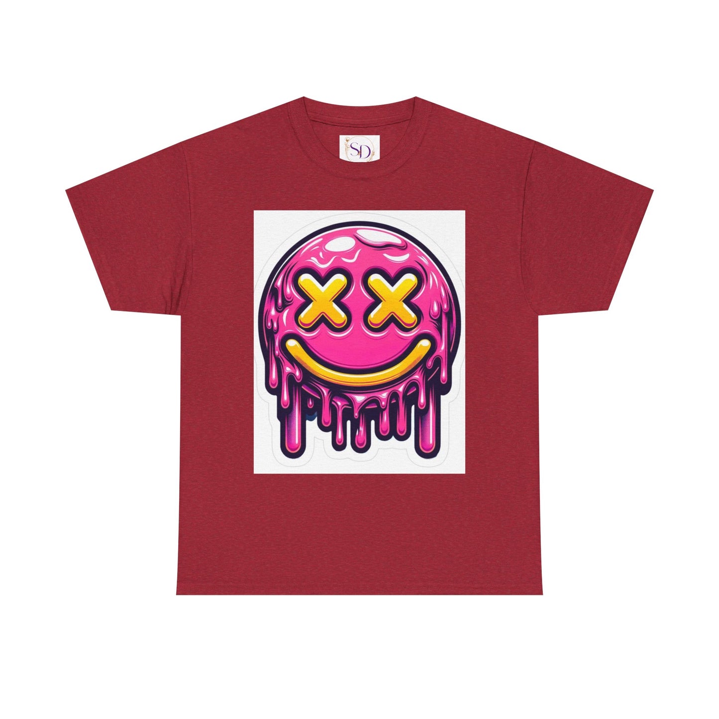 Melting Smiley Face Unisex Heavy Cotton Tee, Fun Graphic Shirt, Casual Wear, Gift for Teens, Summer Vibes, Festival Clothing