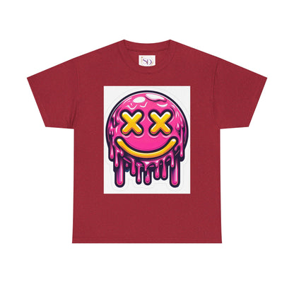 Melting Smiley Face Unisex Heavy Cotton Tee, Fun Graphic Shirt, Casual Wear, Gift for Teens, Summer Vibes, Festival Clothing