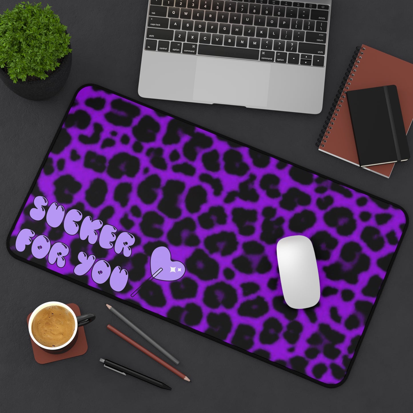 Purple Cheetah Print~Sucker For You Desk Mat
