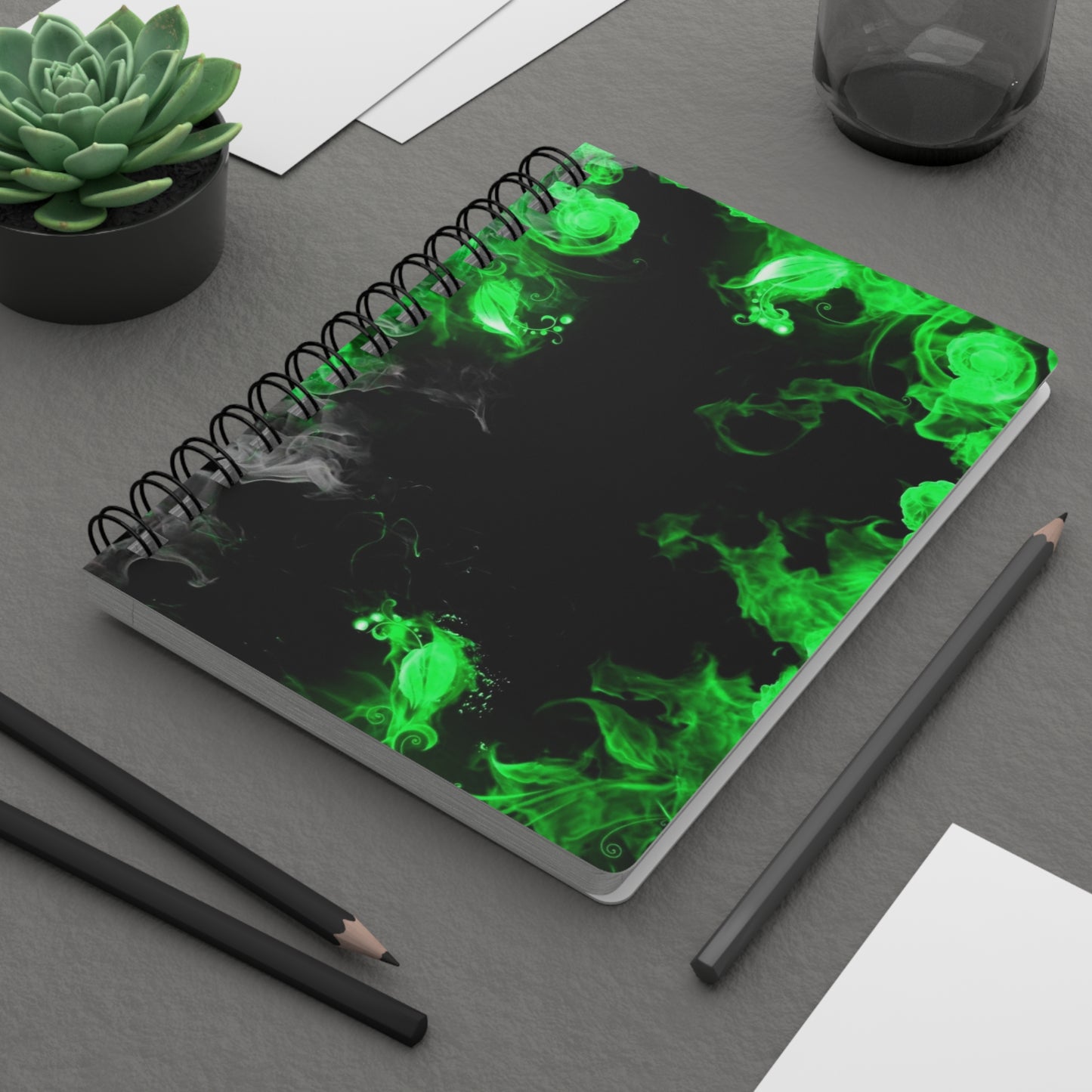 Mystical Green Smoke Spiral Bound Journal - Perfect for Note-Taking, Journaling, Sketching, Gift for Gamers, Unique Decor