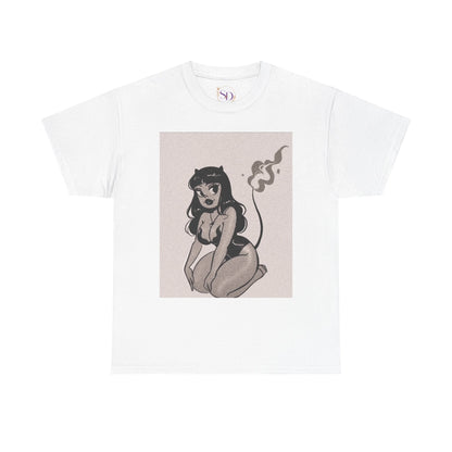 Retro Devil Art Unisex Heavy Cotton Tee, Cute Graphic Shirt, Alternative Fashion, Casual Wear, Gift Idea for Her