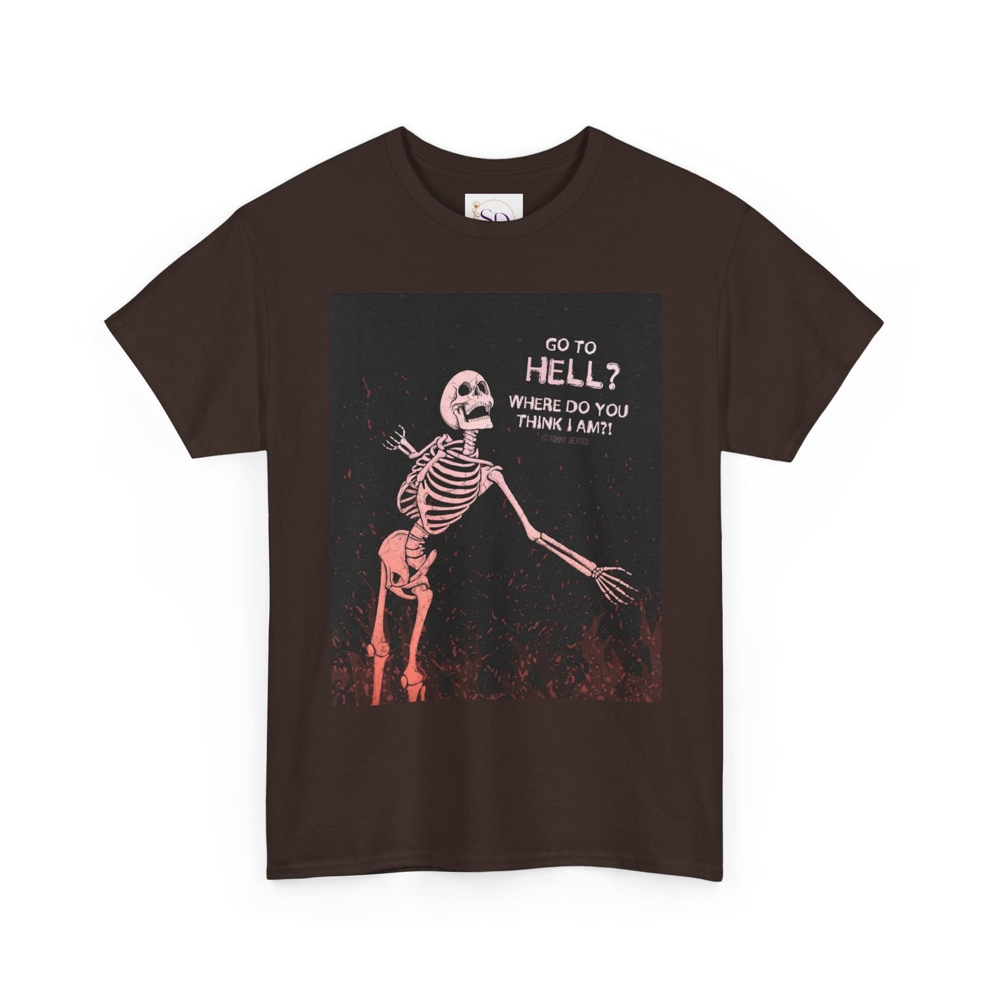 Skeleton Graphic Tee: "Go To Hell?" Unisex Heavy Cotton T-Shirt
