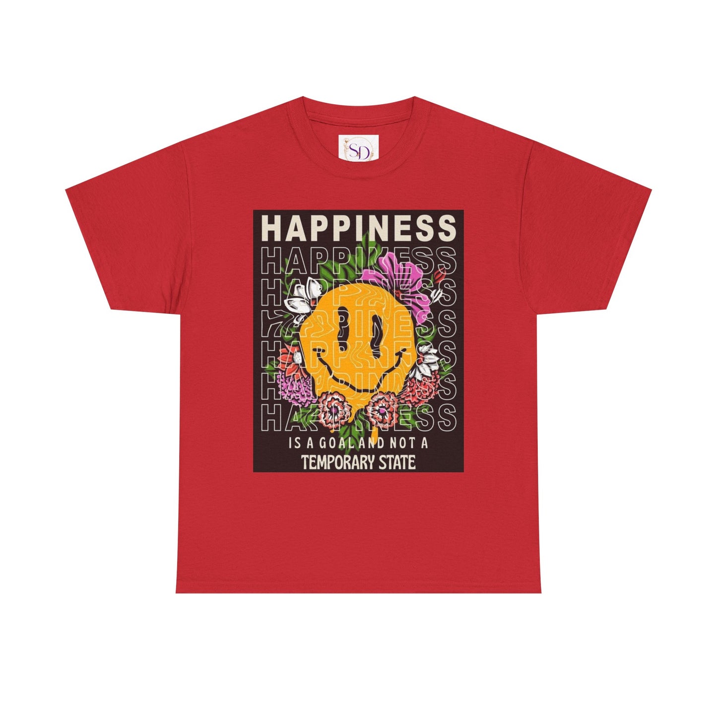 Happiness Floral Unisex Heavy Cotton Tee, Positive Vibes Shirt, Casual Wear, Gift Idea for Friends, Summer Essentials