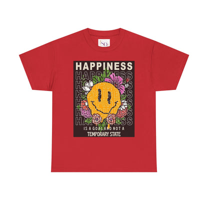 Happiness Floral Unisex Heavy Cotton Tee, Positive Vibes Shirt, Casual Wear, Gift Idea for Friends, Summer Essentials
