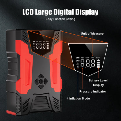 Car Jump Starter, 4000A Peak 30000Mah 150PSI Tire Inflator Digital Display LED Light