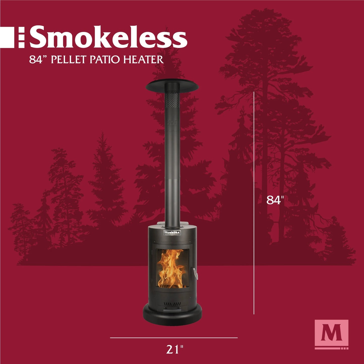 84" High 75,000 BTU Black Steel Wood Pellet Patio Heater