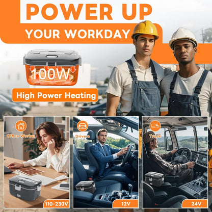 Electric Lunch Box Food Warmer: 100W Heated Lunch Box for Adults, 1.8L Portable Fast Heating Lunchbox Food Heater for Car, Truck, Work, Travel, Lonchera Elctrica Porttil 12/24V/110-230V