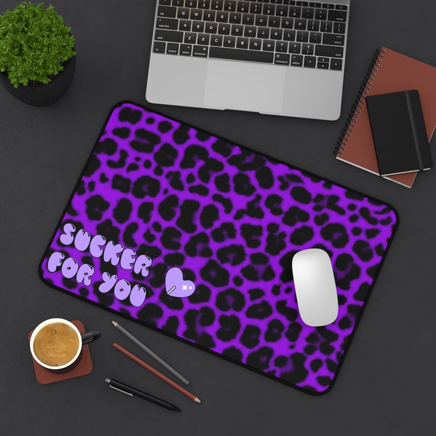 Purple Cheetah Print~Sucker For You Desk Mat