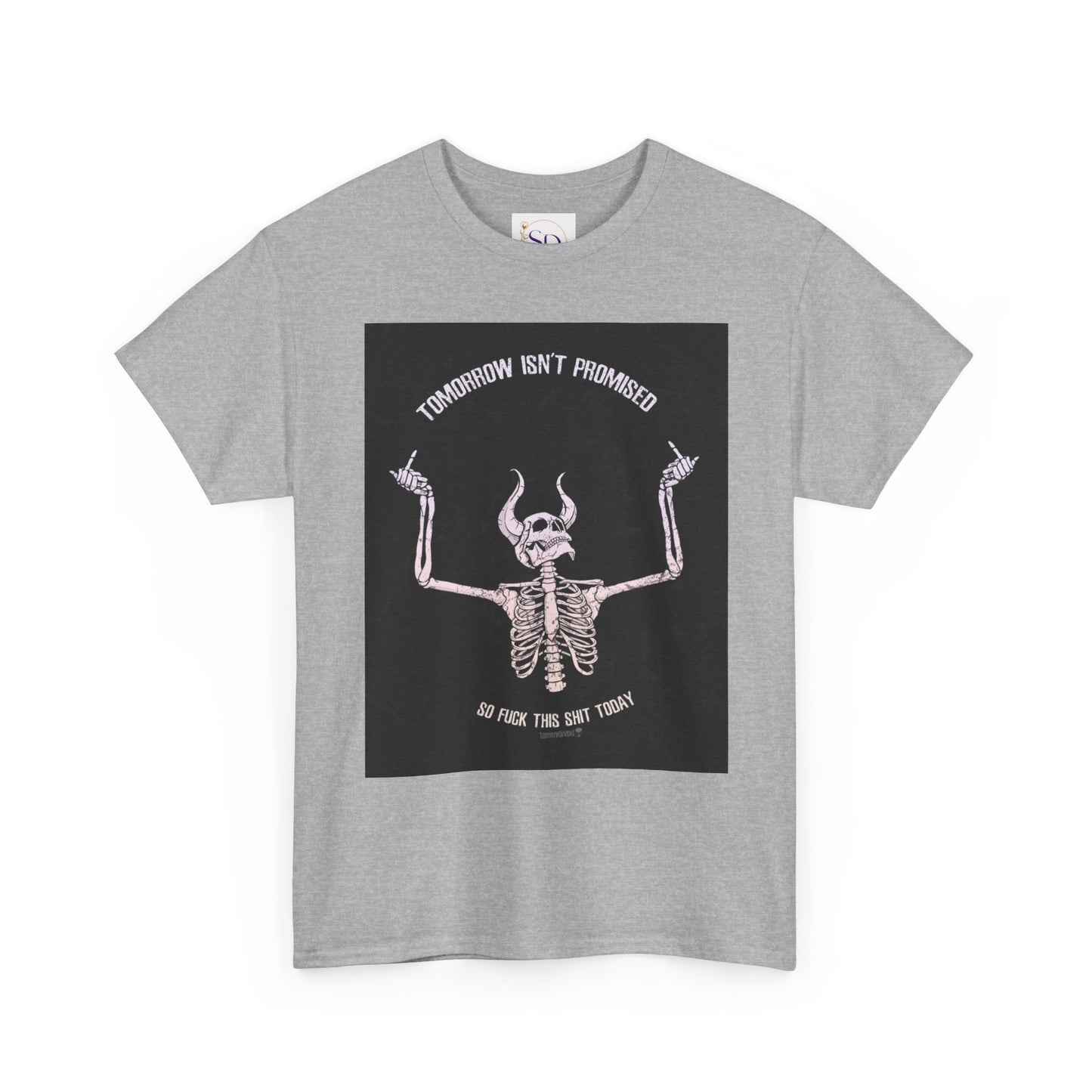 Chilling Vibes Skeleton Tee: "Tomorrow Isn't Promised"