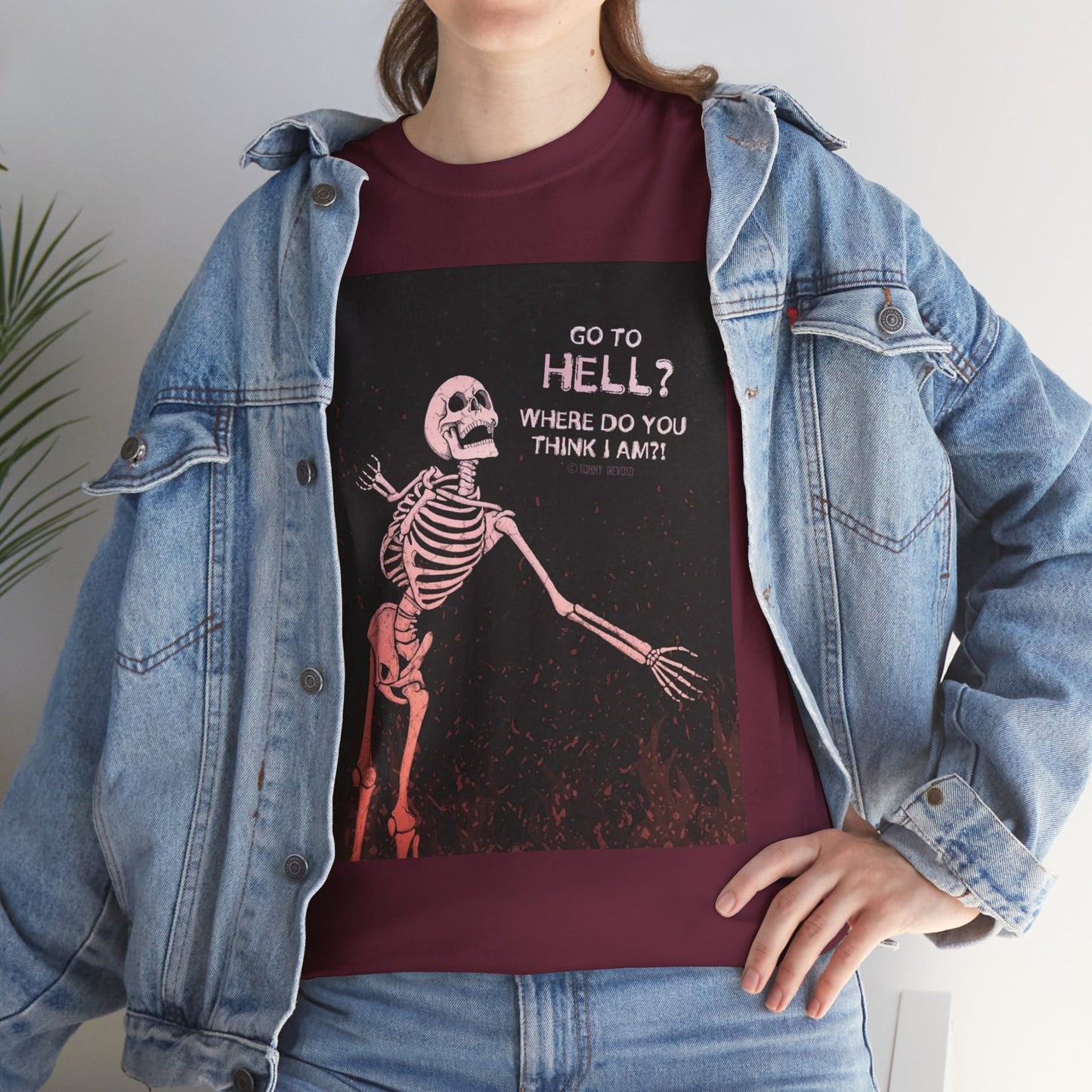 Skeleton Graphic Tee: "Go To Hell?" Unisex Heavy Cotton T-Shirt