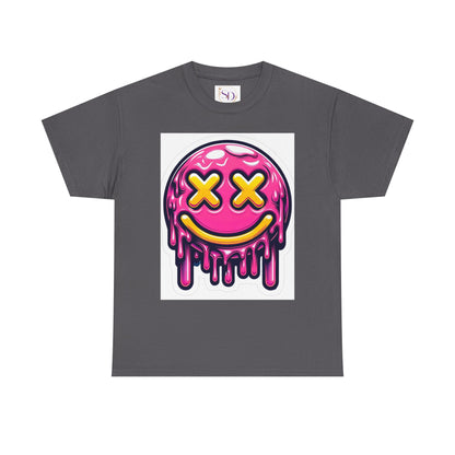 Melting Smiley Face Unisex Heavy Cotton Tee, Fun Graphic Shirt, Casual Wear, Gift for Teens, Summer Vibes, Festival Clothing