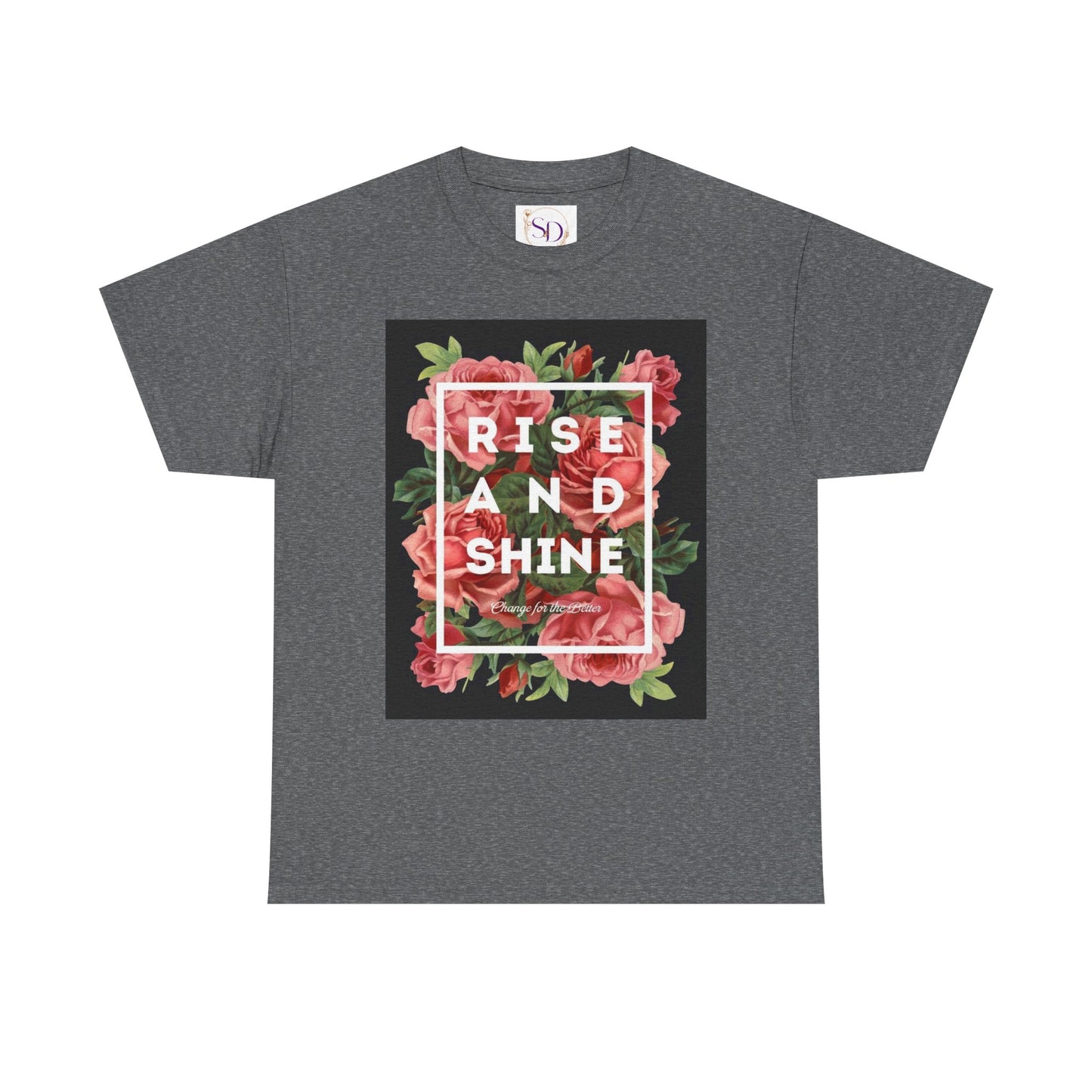 Rise and Shine Floral Unisex Heavy Cotton Tee, Motivational T-Shirt, Gift for Her, Inspirational Apparel, Summer Style, Casual Wear